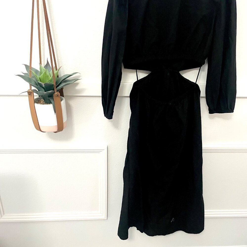 Gap Puff Sleeve Cut Out Midi Dress Long Sleeve Black Size M Tall - Picture 6 of 8